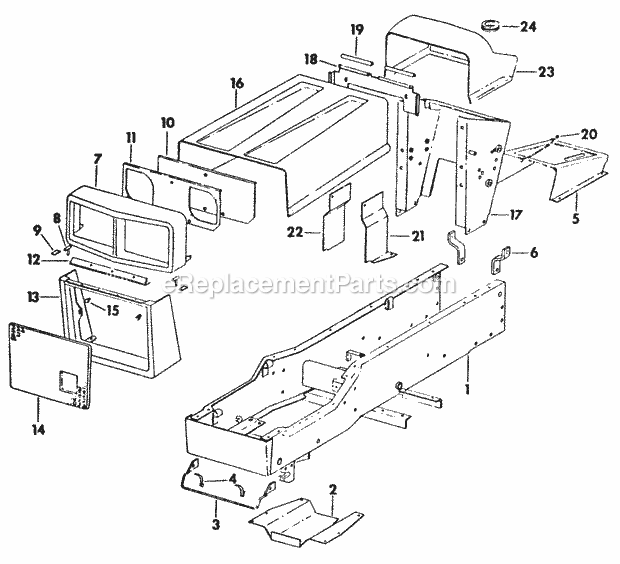 Hood, Grille & Frame Diagram and Parts List for 169 2050048U Cub Cadet Lawn Tractor